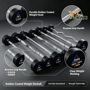 Factory Supply Rubber-Coated Fixed Barbell Set for Commercial Gym Strength Training