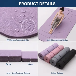 Factory Supply TPE Yoga Mat Non Slip Texture Body Alignment Lines 183×61 80 90cm Eco Fitness Exercise Mat