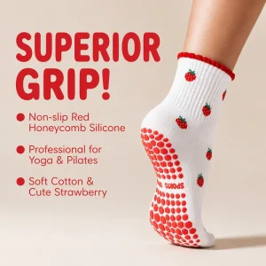Factory Supply Women’s Cotton Non-Slip Grip Yoga Pilates Socks with Custom Printed Design