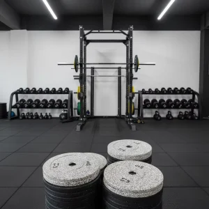 Factory White Color Speckled Rubber Heat Resistant Bumper Plates for Weightlifting Fitness Equipment