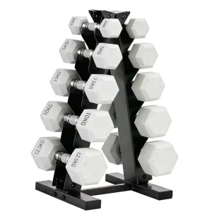 Factory White Rubber Hexagonal Dumbbell with Round Steel Core Home Fitness Strength Training Weight