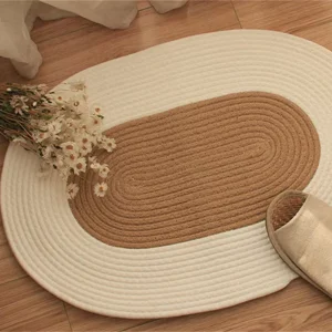 Fashion Cotton Woven Entrance Door Mat, Stain-Resistant, Washable Braided Area Rug for Bedroom