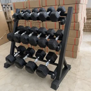 Fitness Center Commercial Gym Equipment Rubber Hex Dumbbells Set 5 110LB Heavy Duty Hexagonal Dumbbells