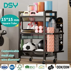 Fitness Equipment Storage Rack Sports Shelf With Wheel For Yoga Mat Foam Roller Dumbbell Storage Basket Goods