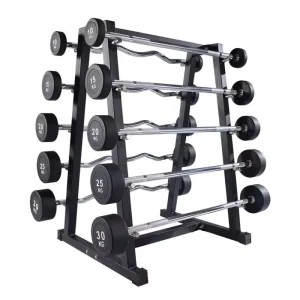 Fitness Equipment Weightlifting Barbell Round Head Straight & Curl Barbell Rubber Coated Fixed Weights Barbells 10 50kg
