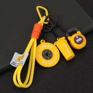 Fitness Gym Equipment PVC Keychain Braided Rope Bag Charm Kettlebell Dumbbell Water Bottle Key Ring Backpack Decor Gift