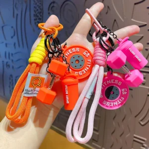 Fitness Gym Keychain Dumbbell Shaker Bottle Weight Plate Charm Braided Rope Sports Keyring Bag Decor Gift For Bodybuilders