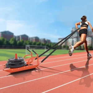 Fitness Pull Sled for Speed, Strength, Weight Training, and Running, Suitable for 1″ and 2″ Weight Plates