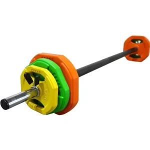 Fitness Weightlifting 20kg Barbell Set Colorful Rubber Barbell Plates Free Weights