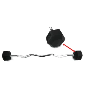 Fixed Hex-Head Rubber Curl Barbell for Gym or Home Training