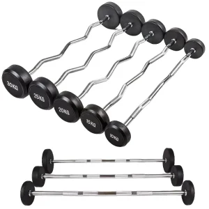 Fixed Iron Barbell Bar for Gym Weightlifting with Rubber Coating Straight Curl Bar