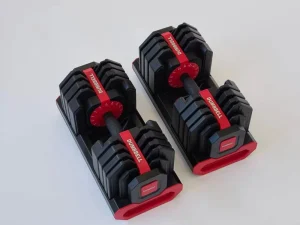 Flat-Bottom Adjustable Dumbbell Weight Set, One-Handed, Space-Saving