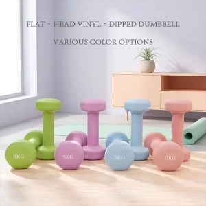 Flat Head Dip-Coated Dumbbells, Pastel Colors, Non-Slip Hand Weights for Women, Home Gym Fitness