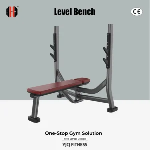 Flat Weight Bench With Dual Upright Racks Thick Cushion Barbell Hooks Reinforced Steel Base