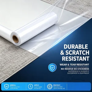 Floor Preservation Film for Carpet Installation Soft High-Gloss Greaseproof 300m Roll