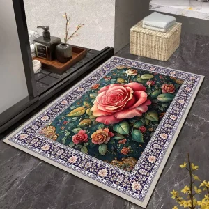 Floral Eco-Friendly Bathroom Mat Highly Absorbent Quick-Drying Non-Slip