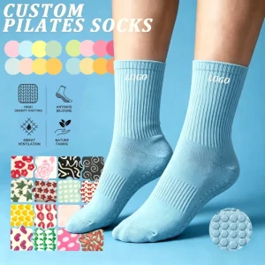 Floral Print Design Logo Women Yoga Socks Grip Non Slip Cotton Ballet Pilates Socks Luxury Athletic Custom Socks