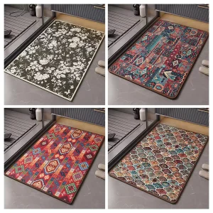 Floral Puzzle Bath Mat Non Slip Quick Dry Absorbent Woven Bathroom Floor Mat Custom Logo OEM Factory