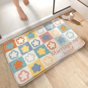 Flower Printed Non-Slip Decorative Floor Mat, Water-Absorbent and Dirt-Resistant, for Bathroom and Entryway