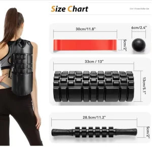 Foam Roller Set with Massage Stick, Ball, and Resistance Band, EVA, 33 x 12 cm, for Pilates and Yoga