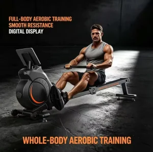 Foldable Belt-Drive Magnetic Rowing Machine with ABS and Steel Frame, LCD Monitor, and Transport Wheels