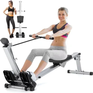 Foldable Home Rowing Machine with LCD Monitor and Comfortable Seat Cushion