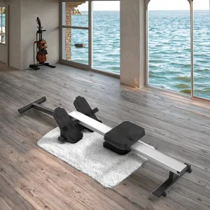 Foldable Indoor Rowing Machine with Seated Row, Plate-Loaded T-Bar, Bench, and Racks, Black and Gray, 16 kg