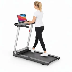 Foldable Office Treadmill with Laptop Desk 2.25HP Electric Walking Machine with LED Display for Home Office Workstation