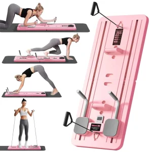 Foldable PP Ab Wheel Roller Board with Push-Up Bars and Resistance Bands for Home Gym