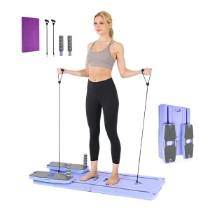 Foldable Pilates Machine Full Body Workout Ab Core Trainer with Resistance Bands Portable Home Equipment