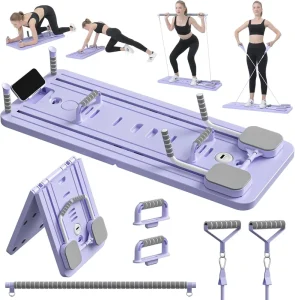 Foldable Pilates Reformer Board Set with Phone Holder and Pull Rope