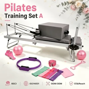 Foldable Pilates Reformer Machine with Square Box and 9-Piece Accessories Kit