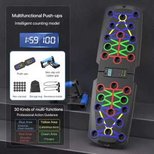 Foldable Polypropylene Black Push-Up Board with Automatic Time Count, 30-in-1 Workout Equipment