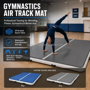 Foldable Portable Inflatable Gymnastics Air Track Tumbling Mat for Wrestling, Martial Arts, Fitness, Cheer, Gym, and School Training