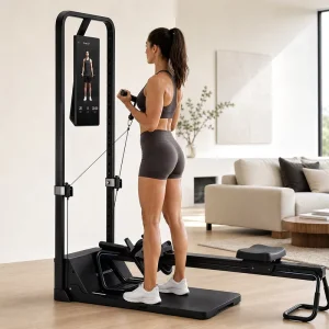 Foldable Smart Indoor Gym Machine Space Saving Multi Station Home Gym Strength System 21″ HD Touchscreen for Apartment