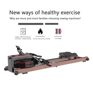 Foldable Solid Wood Water Rowing Machine (Air Rower) with Adjustable Resistance for Home and Gym Use