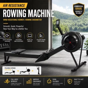 Foldable Steel Air Resistance Rowing Machine with Digital Monitor for Home and Commercial Gyms