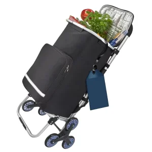Folding Shopping Trolley with Cooling Compartment Large-Capacity Shopping Bag and Wheels