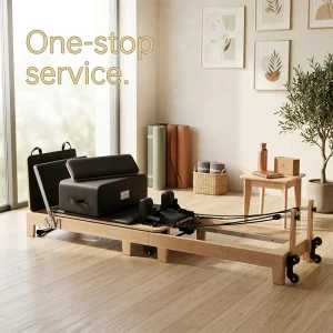 Folding Wood Pilates Reformer Set with Yoga Mats and Accessories