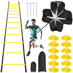 Football Speed Agility Training Set with Ladders, Cones, Running Parachute, and Carry Bag