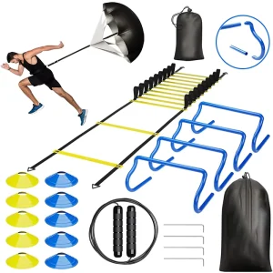 Football Training Equipment Set with Agility Hurdles and Resistance Parachute for Soccer
