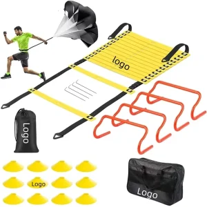 Football and Soccer Agility Training Equipment Set with Discs, Drag Parachute, and Agility Ladder