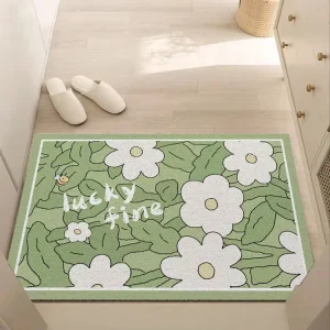 Fresh-style Polyester Loop-pile Entryway Rug Doormat Plants Flowers Pattern Modern Minimalist Design Non-slip Foot Pad
