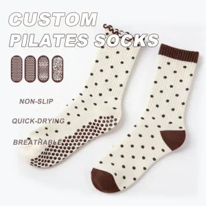 Full-Sole Grip Custom Crew Pilates Socks, Breathable Cotton, Bottom Logo