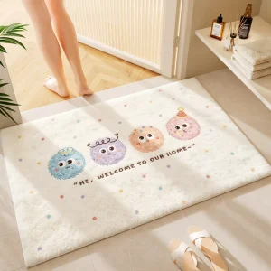 Fur-Ball Rectangular Bathroom Floor Mat Cashmere-Like Water-Absorbent Hand-Washable Toilet Entrance Mat