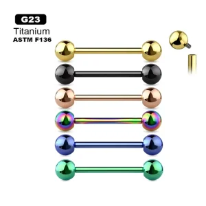 G23 Titanium Internally Threaded Nipple and Tongue Piercing Barbell Colored