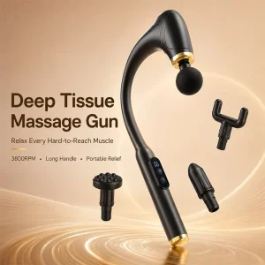 GWM231 3800 RPM 6-Speed Long-Handle Deep Tissue Massage Gun with 3 Heads and 6-8 Hour Battery