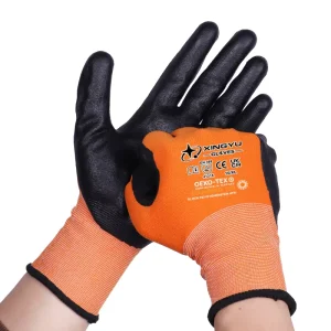 General Purpose 15-Gauge Nylon Spandex Safety Work Gloves Seamless Knit Black Micro-Foam Nitrile Grip