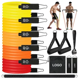 Gradient Orange Latex Exercise Tube and Pull Rope Resistance Band Set for Full-Body Strength Training