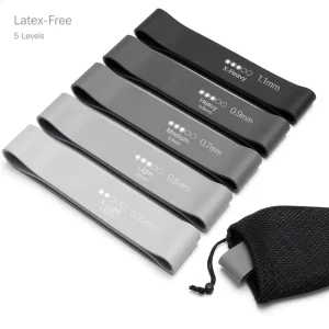 Gray Black TPE Loop Resistance Bands, 5 Pack, with Storage Bag for Home Gym Yoga and Pilates